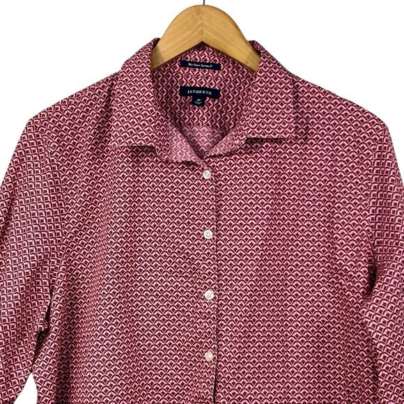 Lands End Pink Maroon No Iron Supima Button Down Shirt Size 18 Collared - Picture 2 of 9